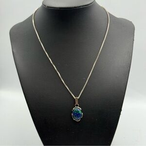 Small sterling Silver azurite Necklace Pendant